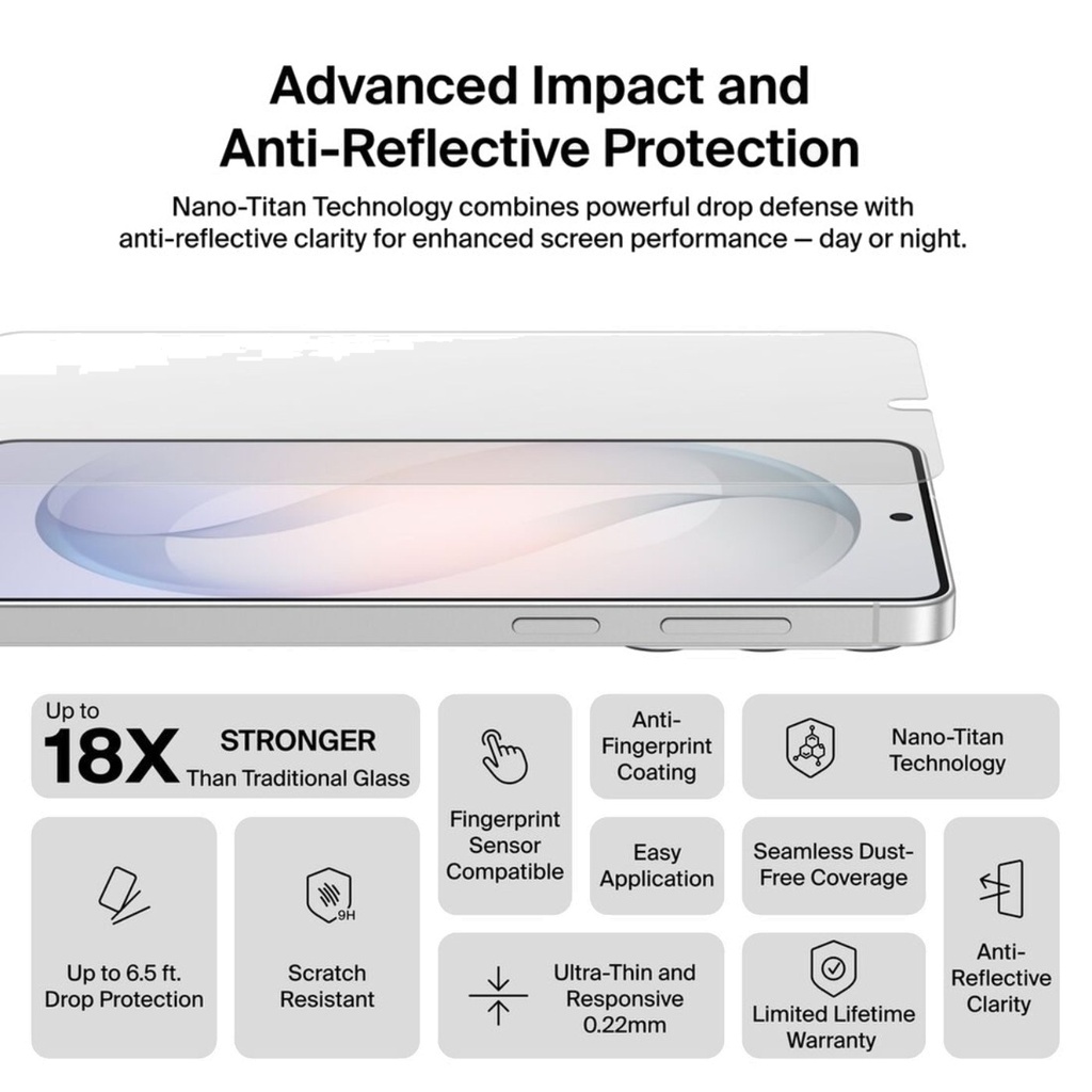 Belkin Anti-Reflective Glass Screen Protector, Galaxy S26 - 