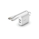 Belkin BoostCharge Dual USB-A Wall Charger 24W W/ USB-A to USB-C cable - WCE001dq1MWH