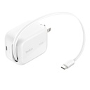 Belkin UltraCharge Retractable GaN Wall Charger 45W, White - WCH023dqWH