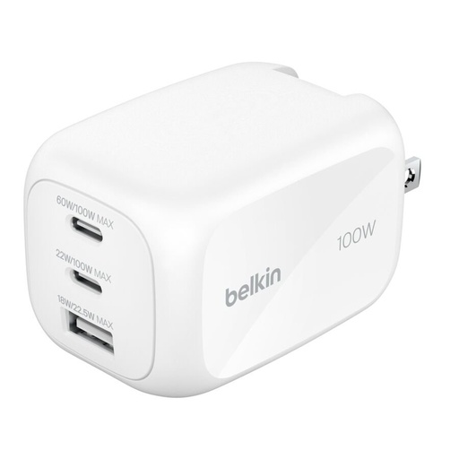 [745883918287] Belkin BoostCharge Pro 100W 3-Port GaN Charger - WCH016dqWH