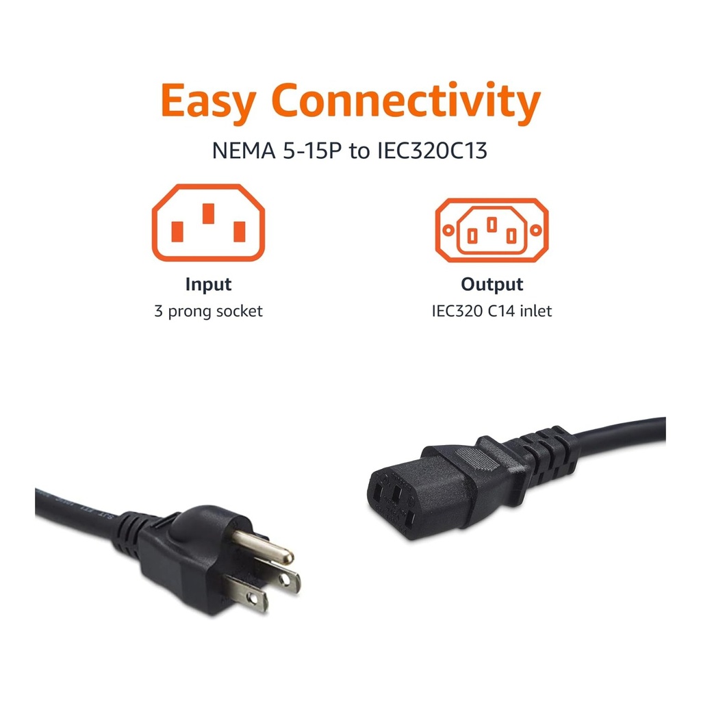 Amazon Basics PC Power Cord 15 ft -  Black - L6LAC006-DT-R