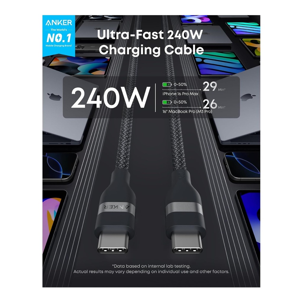 Anker Cable USB-C a USB-C 240W trenzado reciclado 0.9 m - Ne