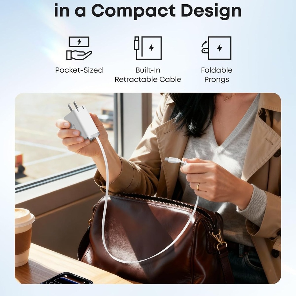 Anker Nano Cargador 35W 2 USB-C con cable retráctil - A2658J