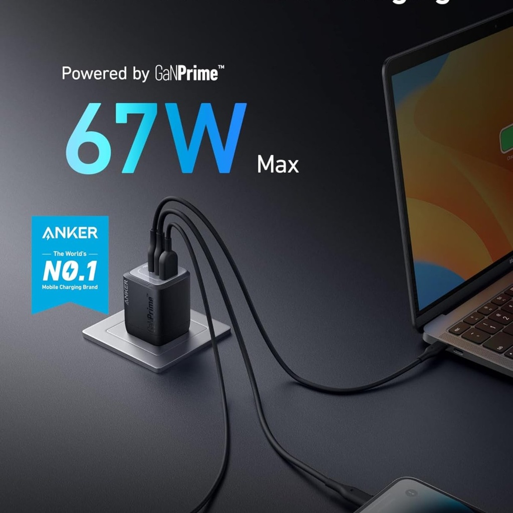 Anker Prime Cargador GaN 67W 3 puertos - A2669113