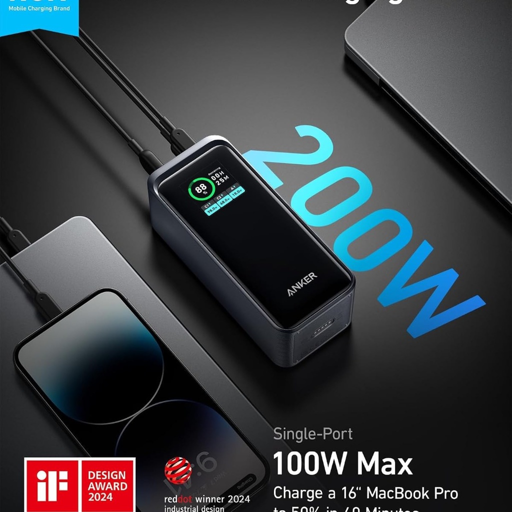Anker Prime Power Bank 20,000 mAh 200W con pantalla - A13360