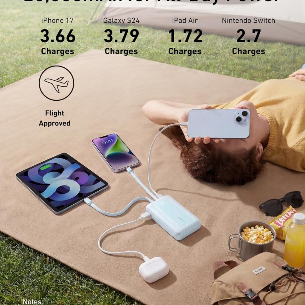 Anker Zolo Power Bank 20,000 mAh con cable USB-C - Blanco - 