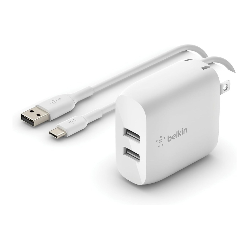 Belkin BoostCharge Dual USB-A Wall Charger 24W W/ USB-A to U
