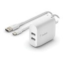 Belkin BoostCharge Dual USB-A Wall Charger 24W W/ USB-A to U
