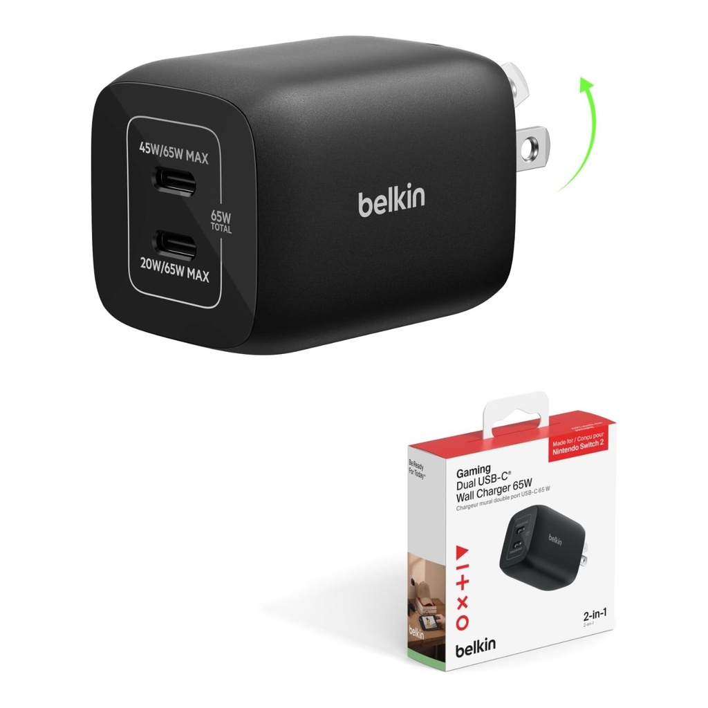 Belkin Dual USB-C Wall Charger 65W for Nintendo Switch 2 - E