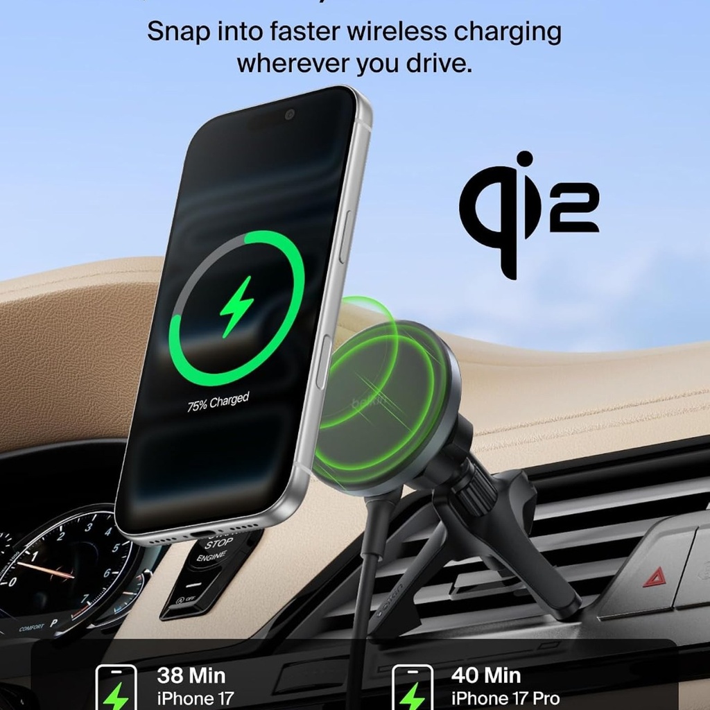 Belkin Magnetic Qi2 Wireless Charging Car Vent Mount - WIC01