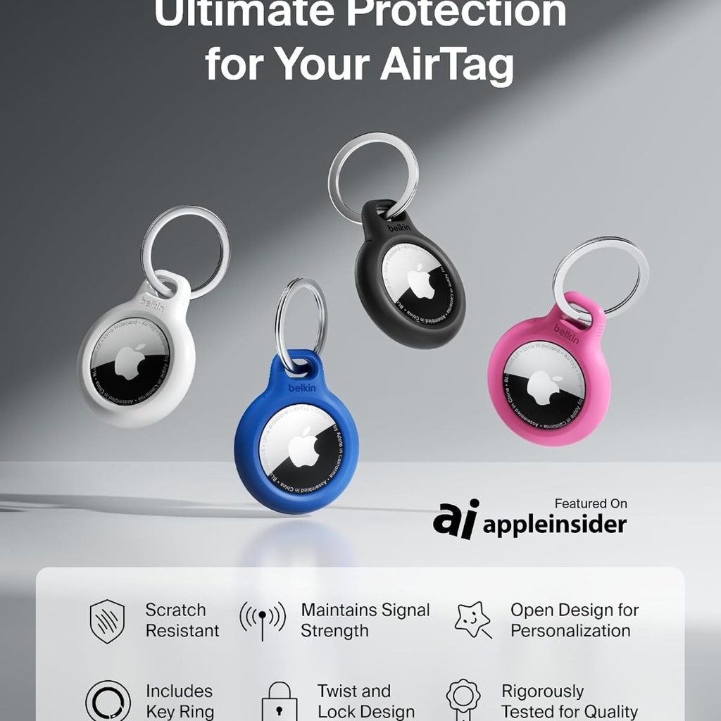 Belkin Secure AirTag Keychain Holder with Key Ring, 4-Pack -