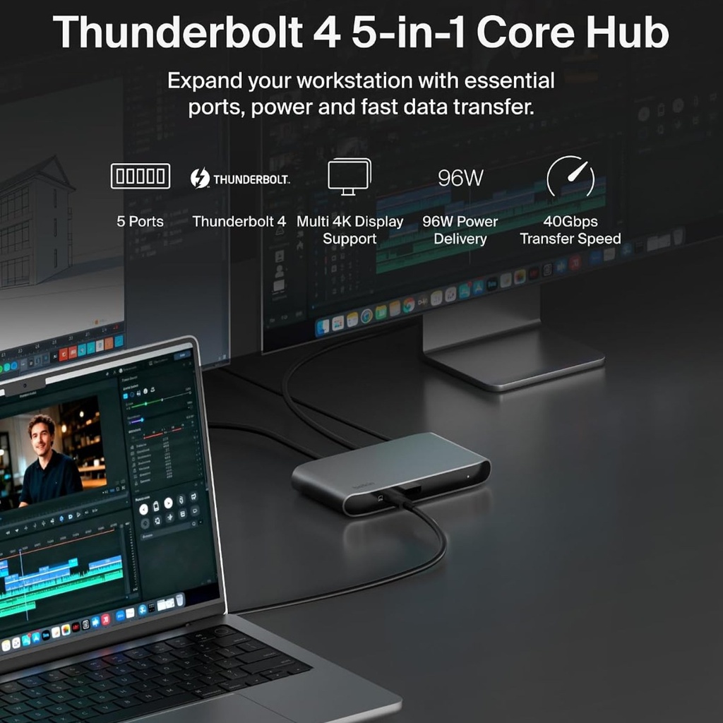 Belkin Thunderbolt 4 5-in-1 Hub, USB-C Docking - INC013ttSGY