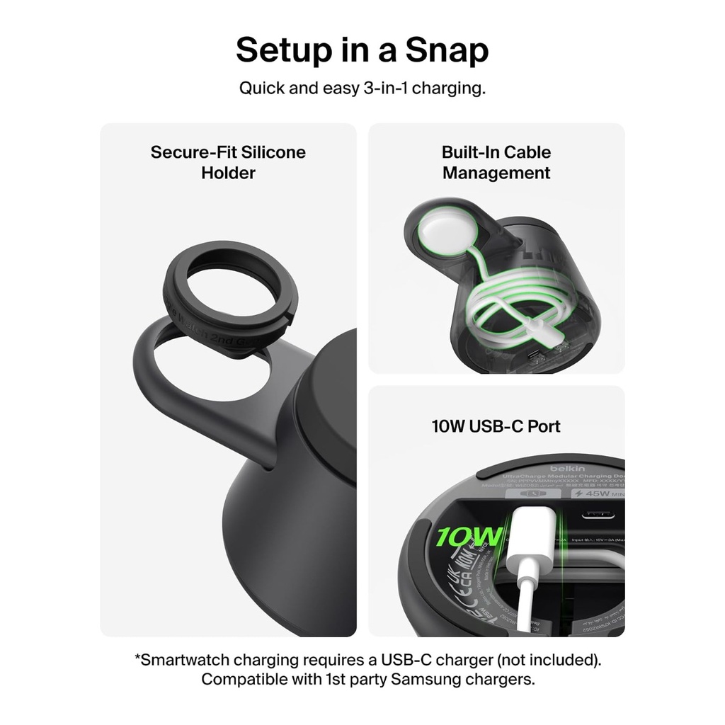 Belkin UltraCharge 3-in-1 Magnetic Charger, White - WIZ037tt