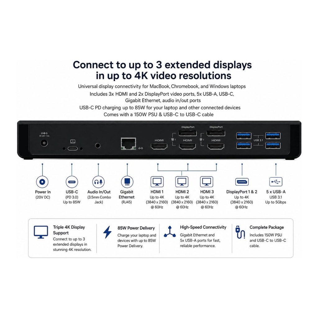 Belkin Universal USB-C Triple Display Docking Station - INC0