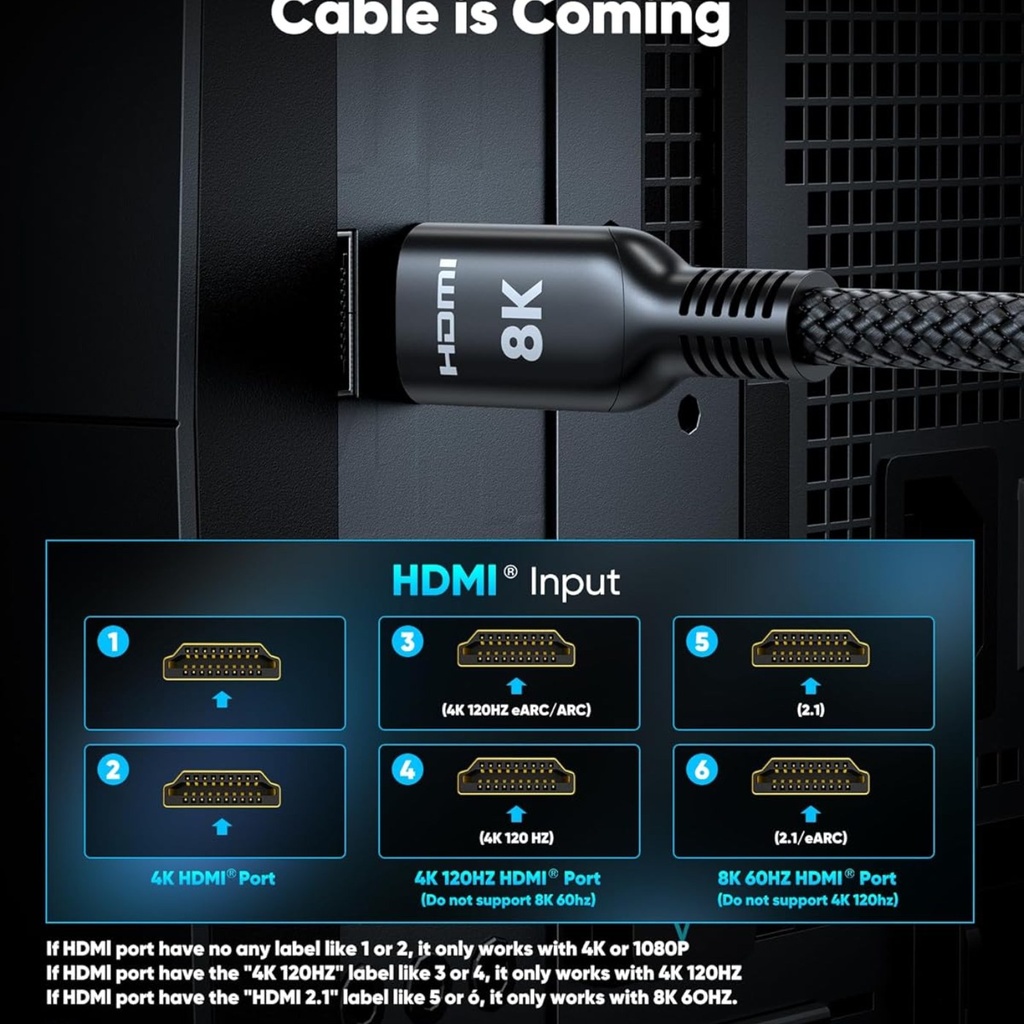 Highwings HDMI 2.1 8K 60Hz / 4k 120Hz High Speed Cable  15ft