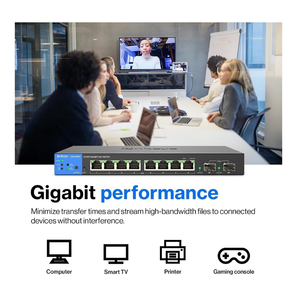 Linksys 8-Port Managed Gigabit PoE+ Switch - LGS310MPC