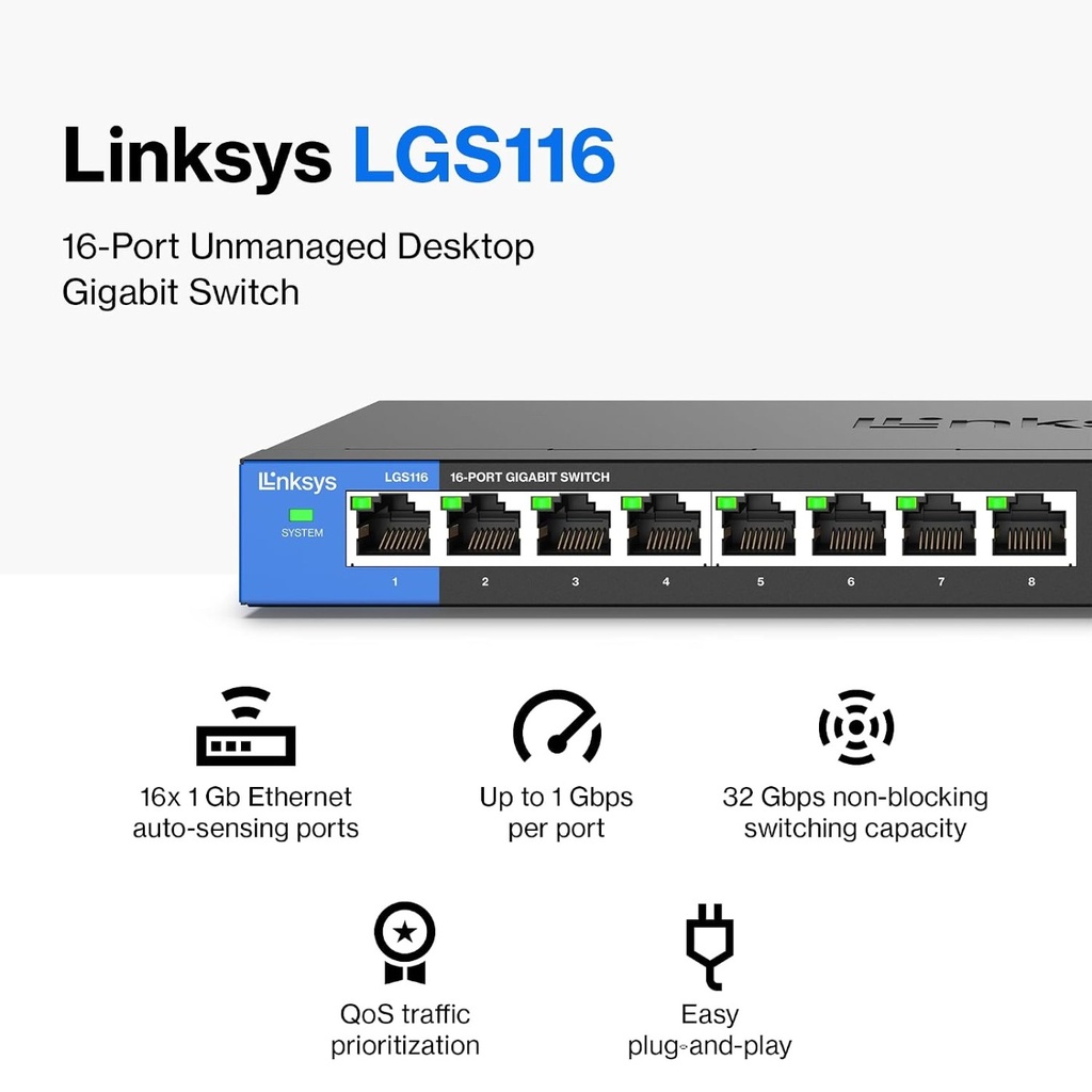 Linksys LGS116 16-Port Unmanaged Gigabit Ethernet Switch