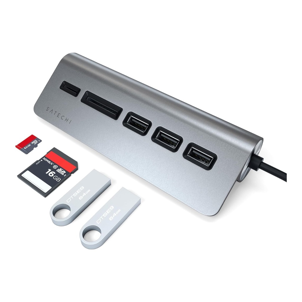 Satechi Aluminum USB 3.0 Hub & Card Reader - Silver - ST-3HC