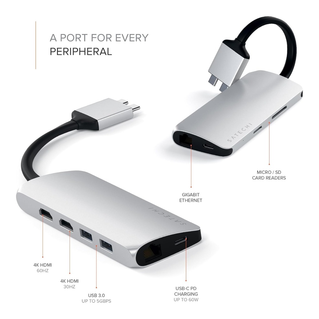 Satechi USB-C Dual Multimedia Adapter - Silver - ST-TCDMMAS