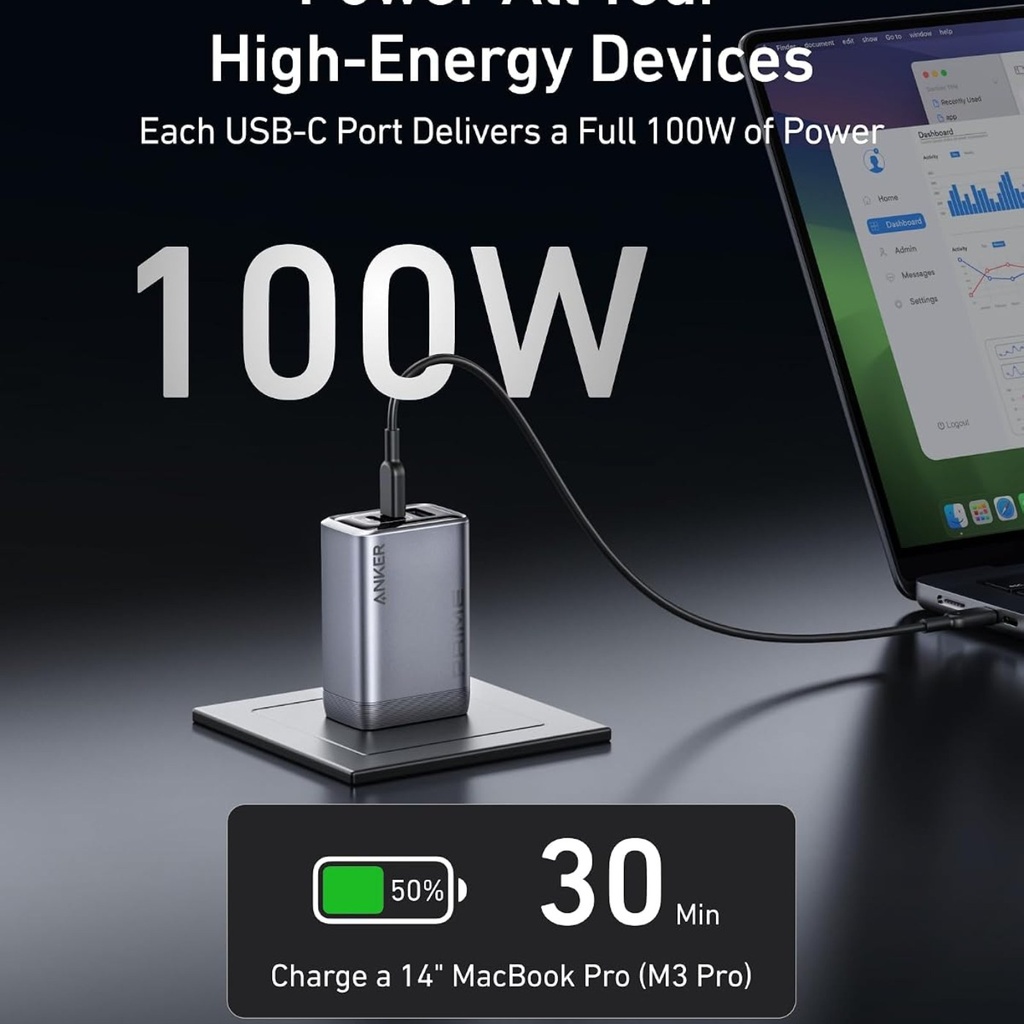 Anker Prime Cargador GaN 100W 3 puertos - A2688141