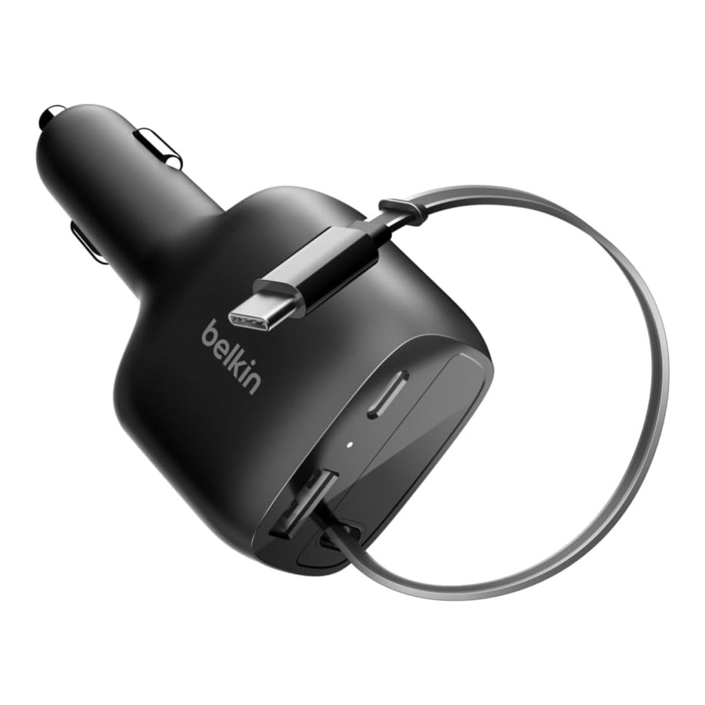 Belkin 75W Retractable Car Charger, USB-C - CCC001fqBK