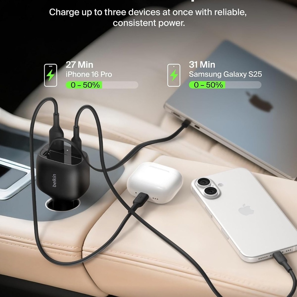 Belkin 75W Retractable Car Charger, USB-C - CCC001fqBK