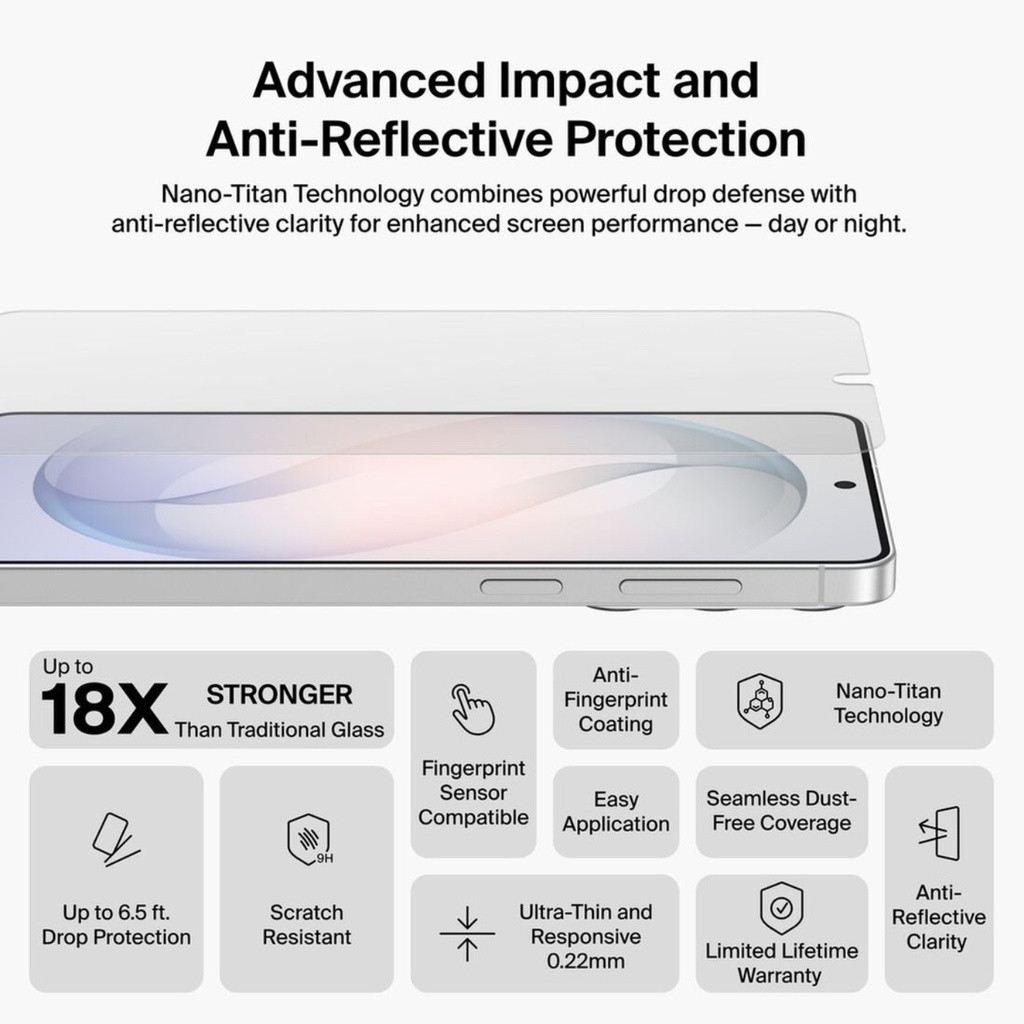 Belkin Anti-Reflective Glass Screen Protector, Galaxy S26 - 