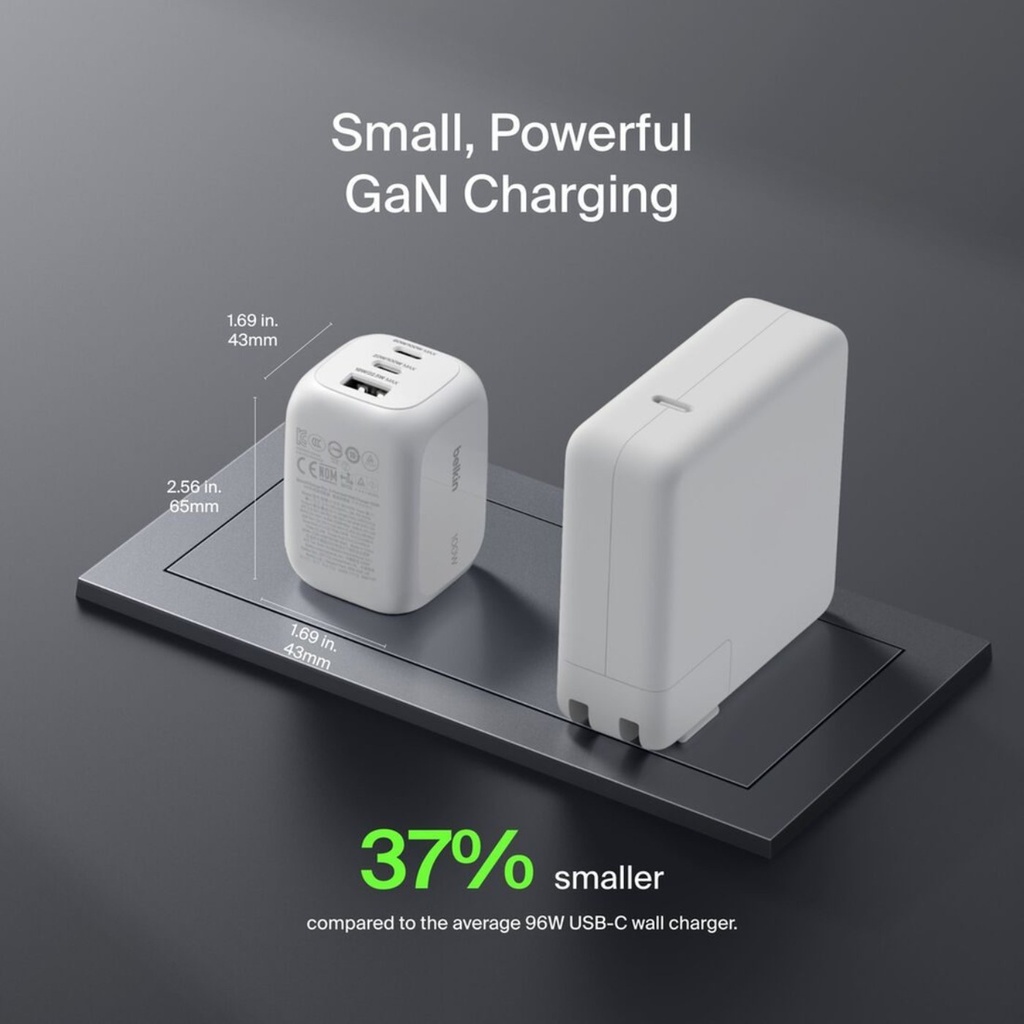 Belkin BoostCharge Pro 100W 3-Port GaN Charger - WCH016dqWH