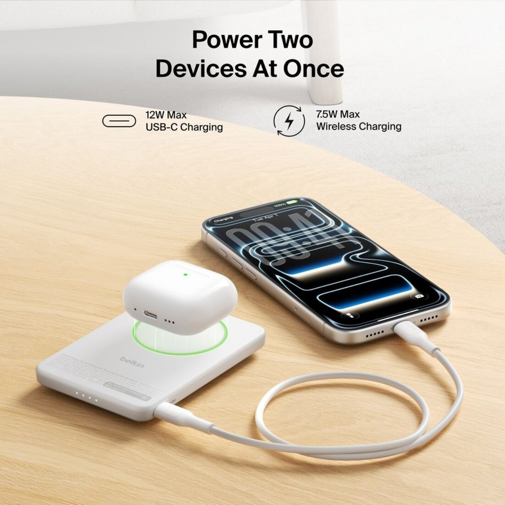 Belkin BoostCharge Slim 5K Magnetic Power Bank, White - BPD0