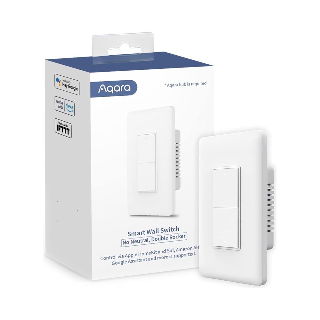 Aquara Smart Wall Switch (No neutral/ Double Rocker) Requires AQARA Hub, Remote control and set timer of Home