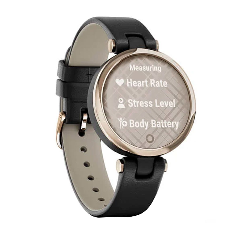 Garmin Lily Cream Gold Bezel with Black Case and Italian Leather Band