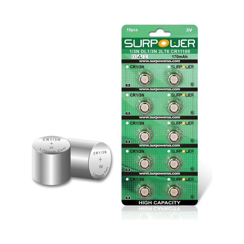 SURPOWER CR1/3N 3V Lithium Battery DL1/3N,CR1-3N,1/3N, 2L76. (1 Unidad)