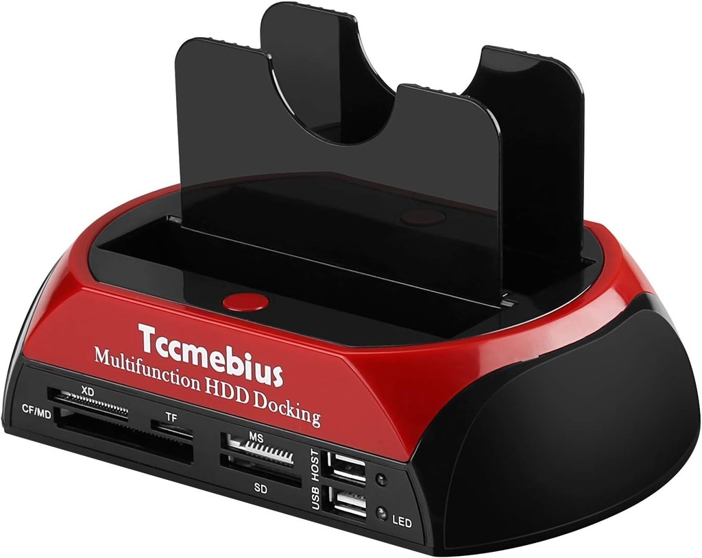 Tccmebius Hard Drive Docking Station, TCC-S862-US USB 2.0 to 2.5 3.5 Inch SATA IDE Dual Slots External Enclosure with All-in-1 Card Reader and USB 2.0 Hub for 2.5" 3.5" IDE SATA