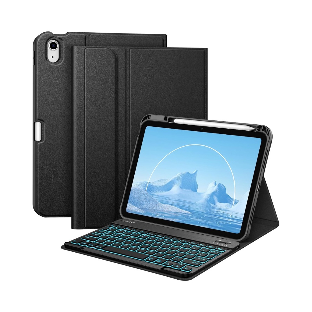 Fintie Backlit Keyboard Case W/ Pencil Holder for iPad 10th - Black