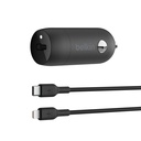 Belkin BOOSTCHARGE 20W USB-C Car Charger W/ Lightning to USB-C Cable - CCA003BT04BK