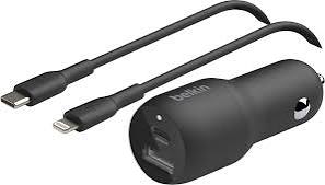 Belkin Dual Car Charger 37W W/ Cable USB-C to Lightning