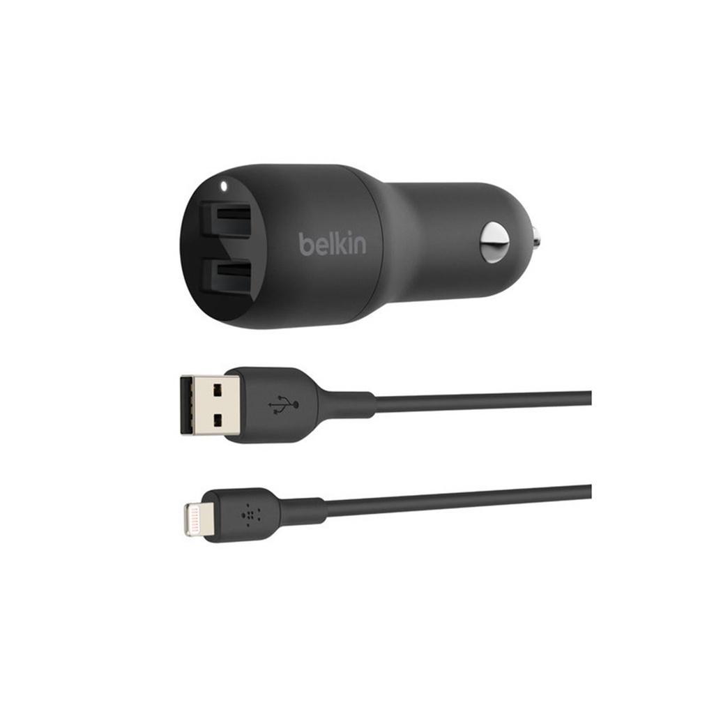 Belkin Car Charge BoostCharge Dual USB-A Car Charger 24W W/  Cable 1m