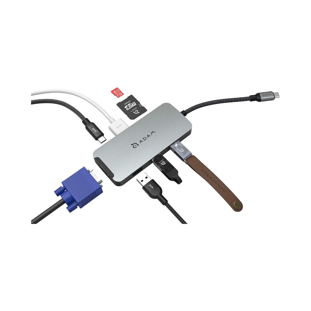 Adam Elements CASA Hub A08 8-in-1 USB-C Hub VGA/HDMI/SD Card Reader/USB-C/3 USB-A - Midnight