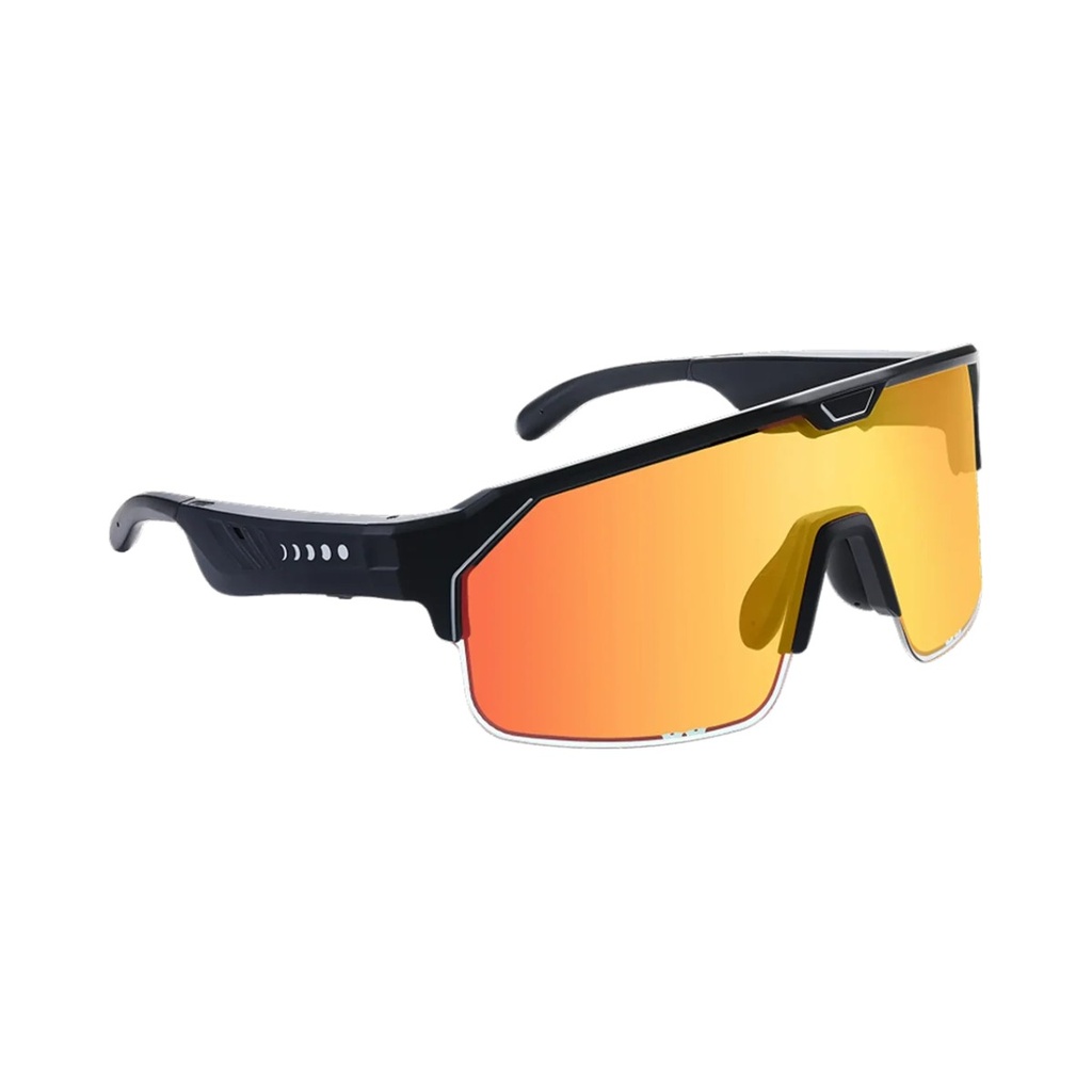 Chamelo Music Shield Smart Sports Sunglasses with Built-in Audio Fire Lens Matte Black Frame - SPMSSHFMB