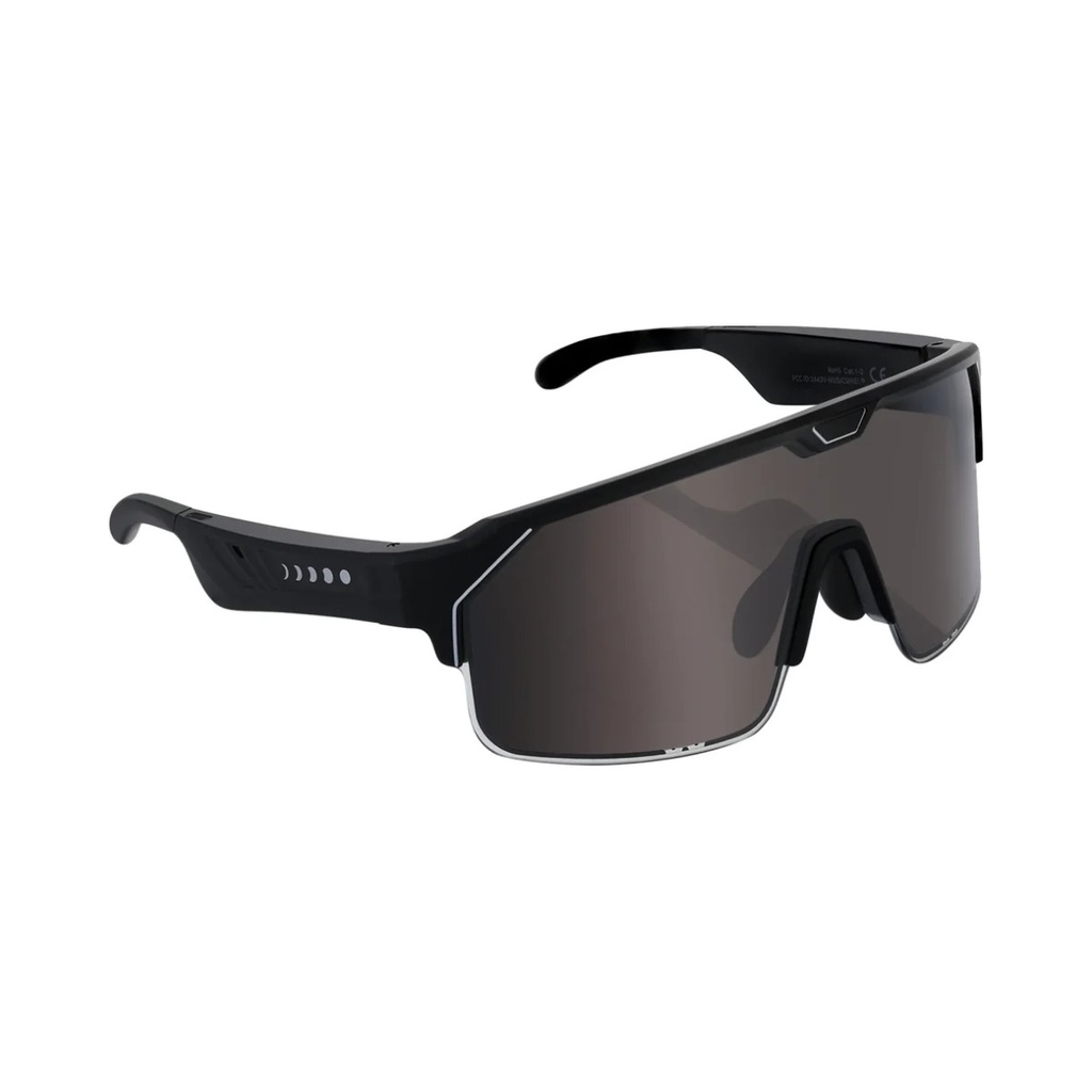 Chamelo Music Shield Smart Sports Sunglasses with Built-in Audio Smoke Lens Matte Black Frame