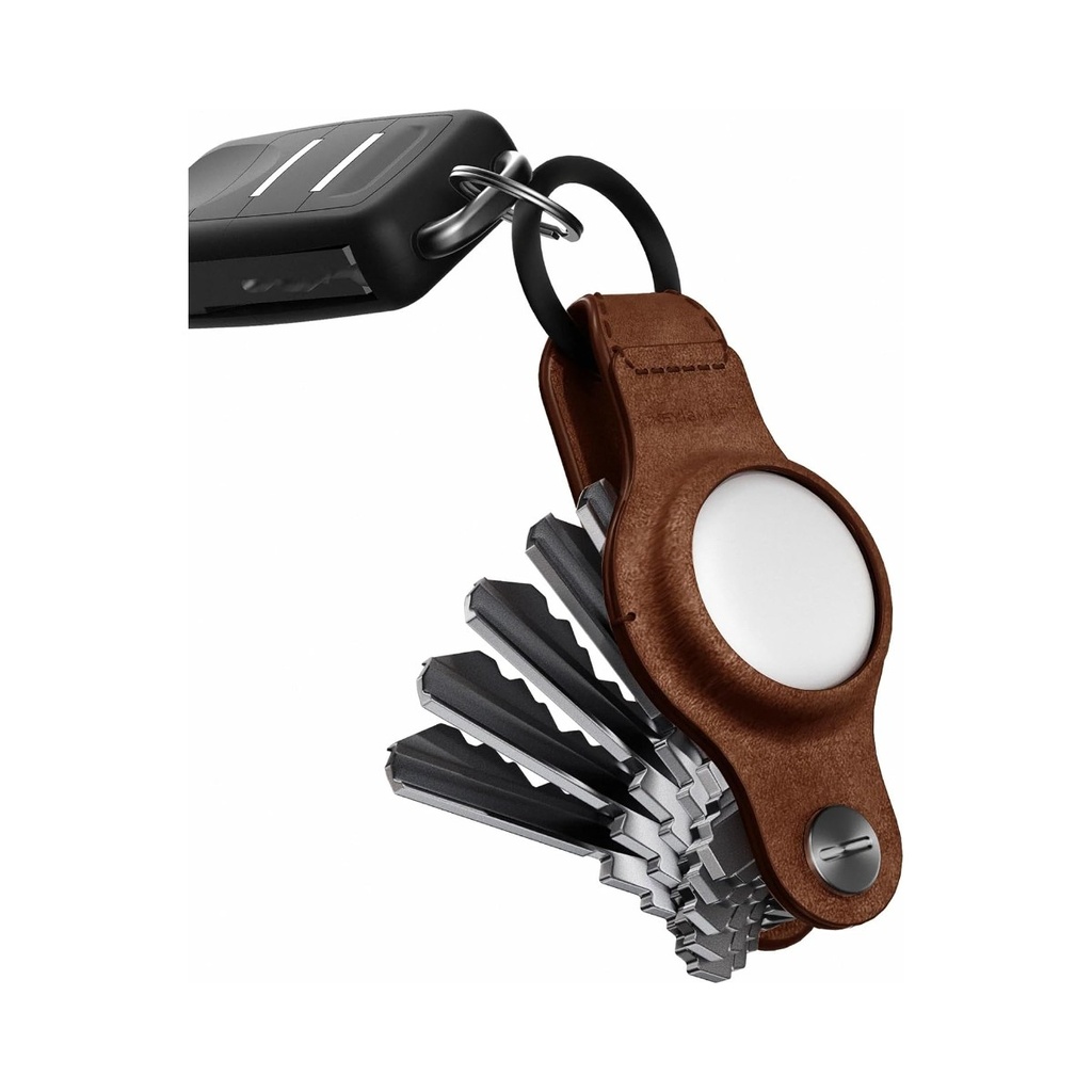 KeySmart Air Genuine Leather Compact Key Holder For AirTag - Rustic Brown - KS040-BRN-LEA
