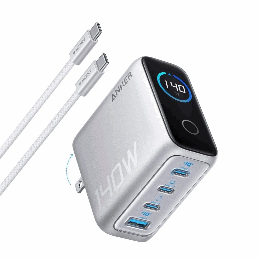 Anker Prime Cargador 140W 4 puertos con cable USB-C - Plateado