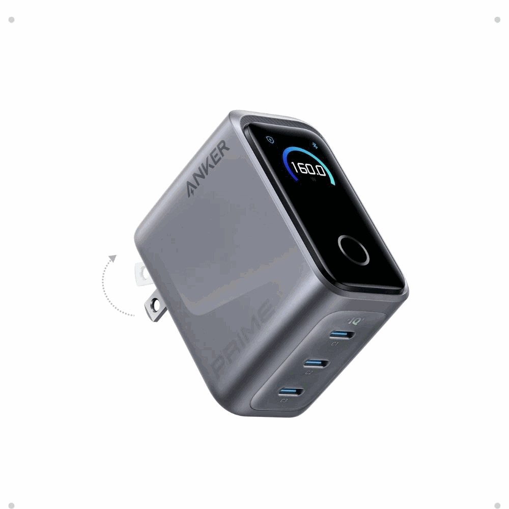 Anker Prime Cargador 160W 3 USB-C con pantalla - Gris oscuro