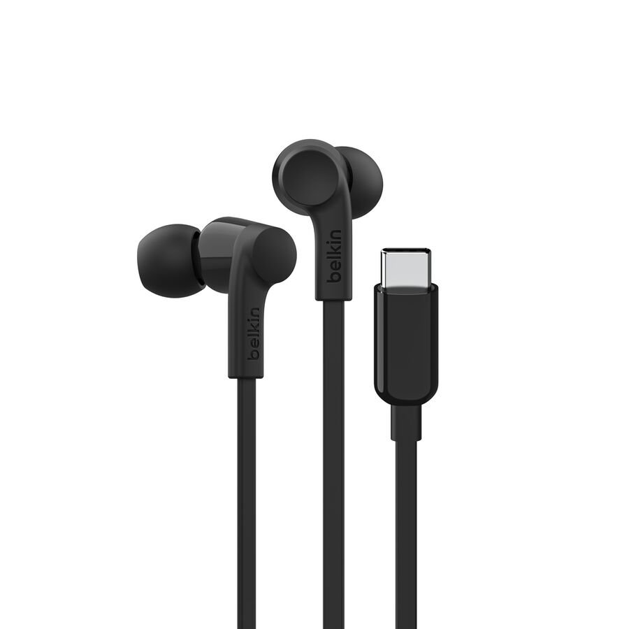Belkin SoundForm USB-C Wired Earbuds, Volume Limit, Black