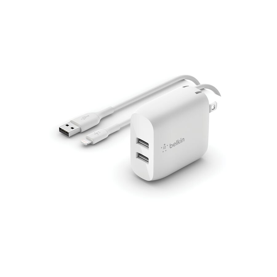 Belkin 24W Dual USB-A Wall Charger with Lightning Cable - WCD001dq1MWH