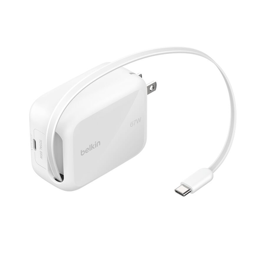 Belkin UltraCharge 67W Retractable USB-C GaN Wall Charger - WCH022bkWH