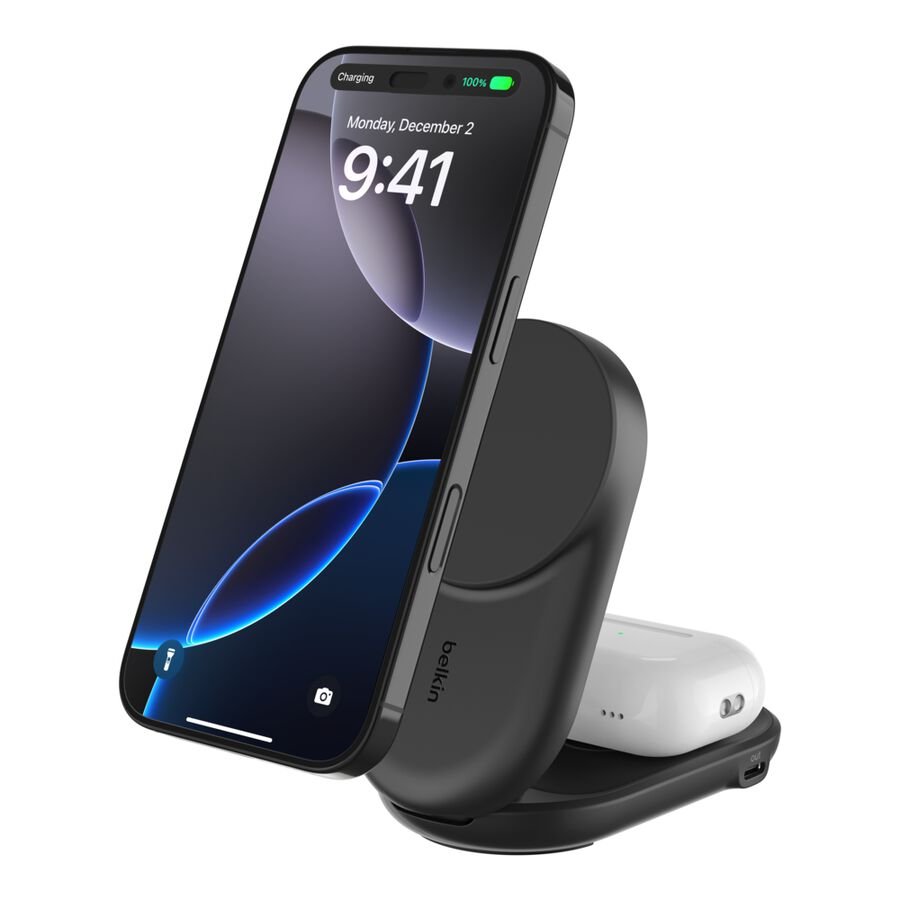 Belkin UltraCharge 2-in-1 Foldable Magnetic Charger, Black