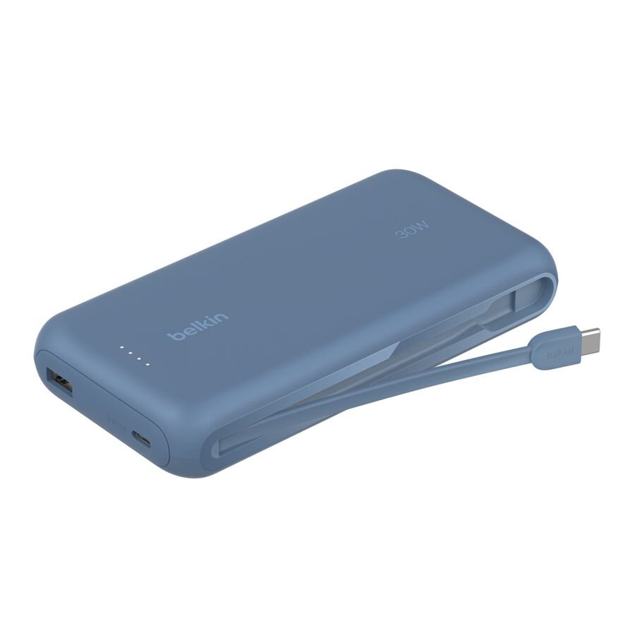 Belkin BoostCharge 20K Power Bank, Integrated Cable, Blue