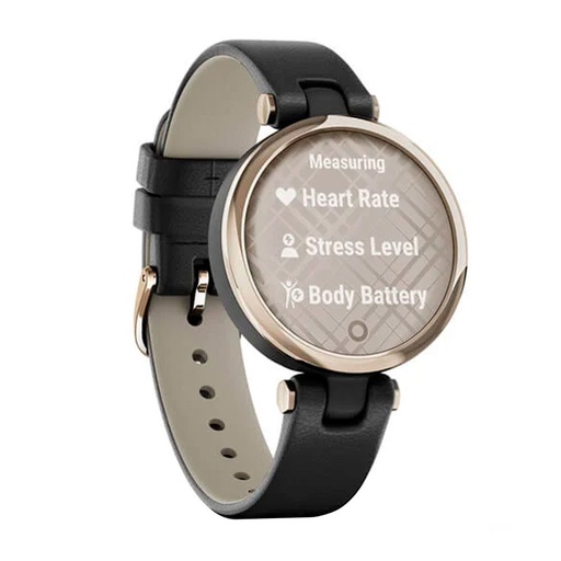 [753759266462] Garmin Lily Cream Gold Bezel with Black Case and Italian Leather Band
