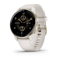 [753759280901] Garmin Venu® 2 Plus Stainless Steel Bezel with Ivory Case and Silicone Band - Cream Gold